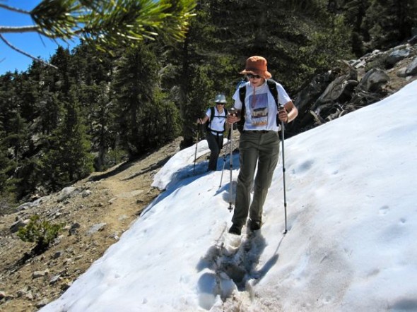 The north face of Cucamonga holds snow